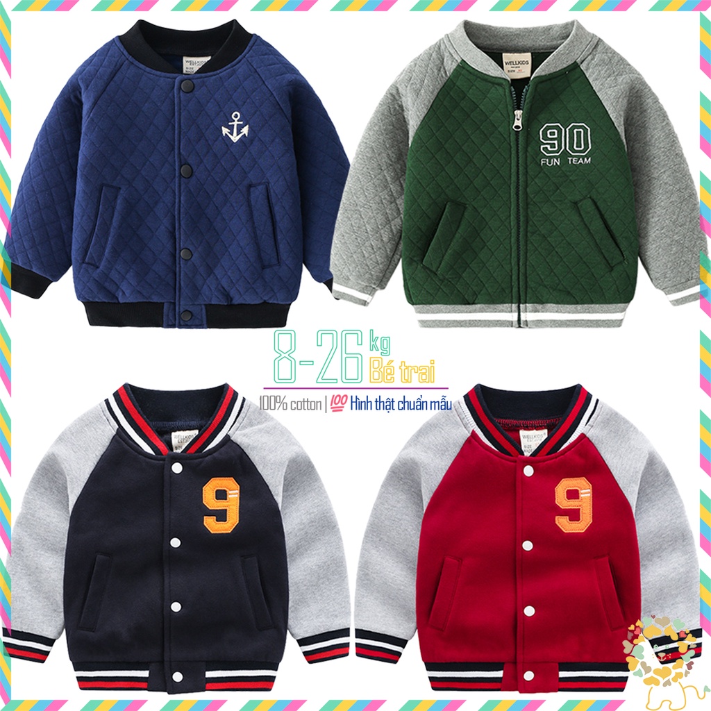 Áo Bomber bé trai WELLKIDS áo khoác cầu thủ bóng chày họa tiết đáng yêu hàng xuất Âu Mỹ