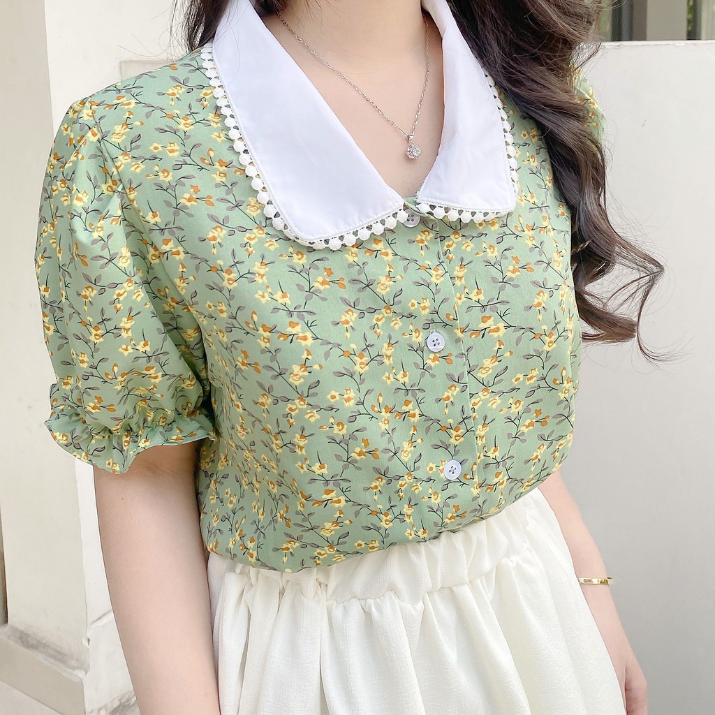 ÁO SƠ MI HOA NHÍ CỔ SEN (MS91)