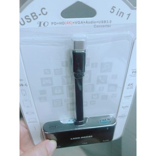 Cáp Chuyển Type-C 5 IN 1 ra Usb 3.0+Hdmi+Vga+Audio KingMaster