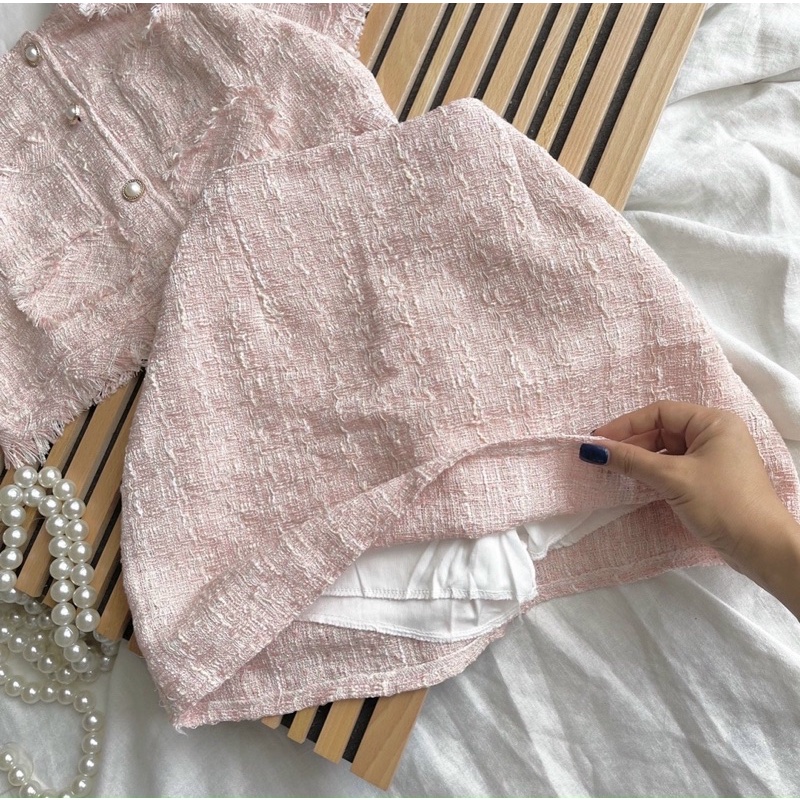 SET BỐ ÁO CROPTOP TAY NGẮN + CHÂN VÁY CHỮ A NHIỀU MÀU