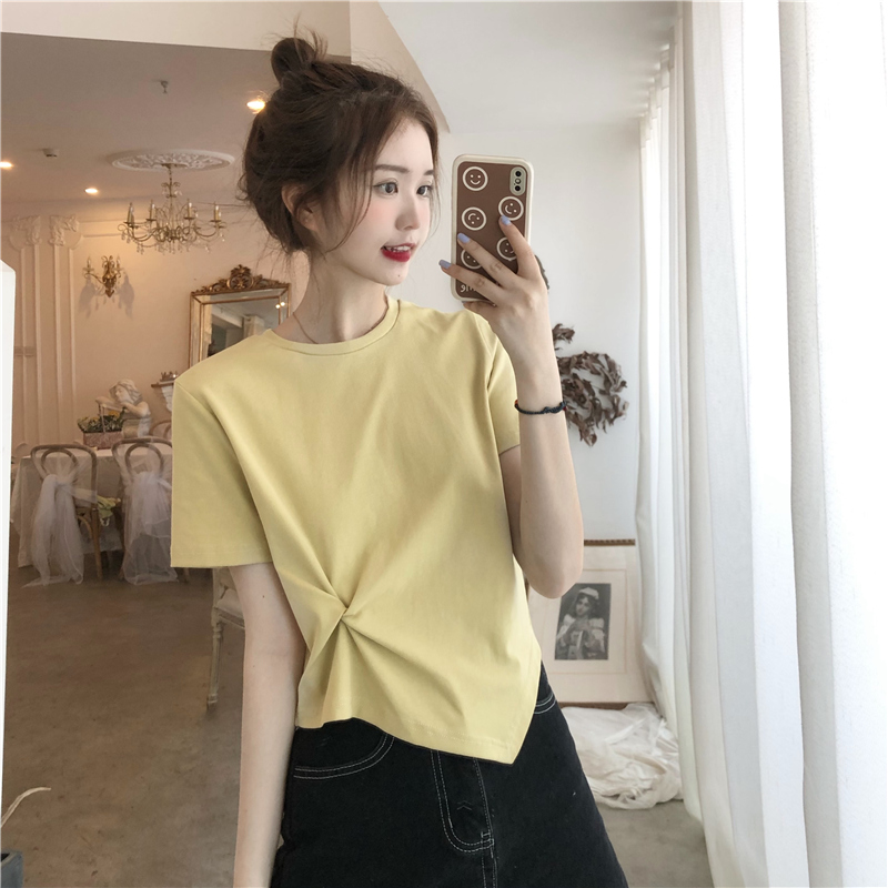 SUXI Áo Thun Tay Ngắn Lưng Cao Nhiều Màu Thời Trang Mùa Hè