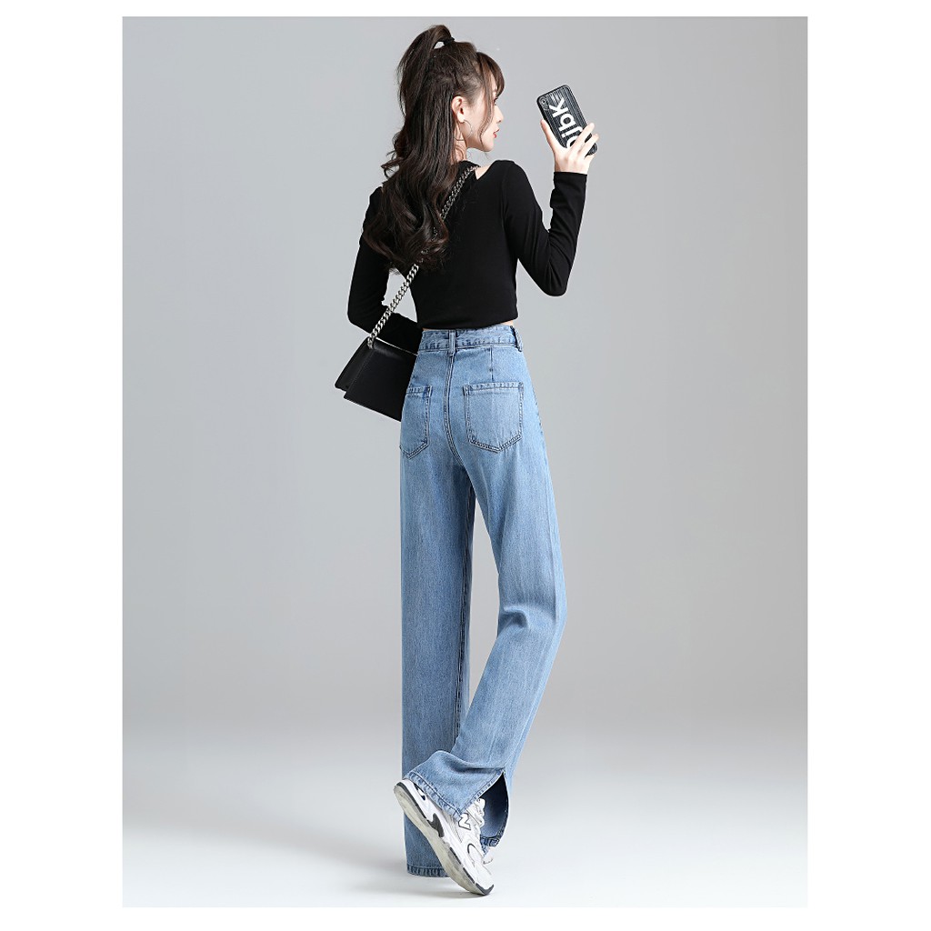 [ Ý TRỜI ] QUẦN JEAN ỐNG RỘNG NỮ XẺ LAI HÔNG MÀU XANH NHẠT CAO CẤP HADI ĐỦ SIZE S, M, L LAI CUỐN CÁ TÍNH, THỜI THƯỢNG