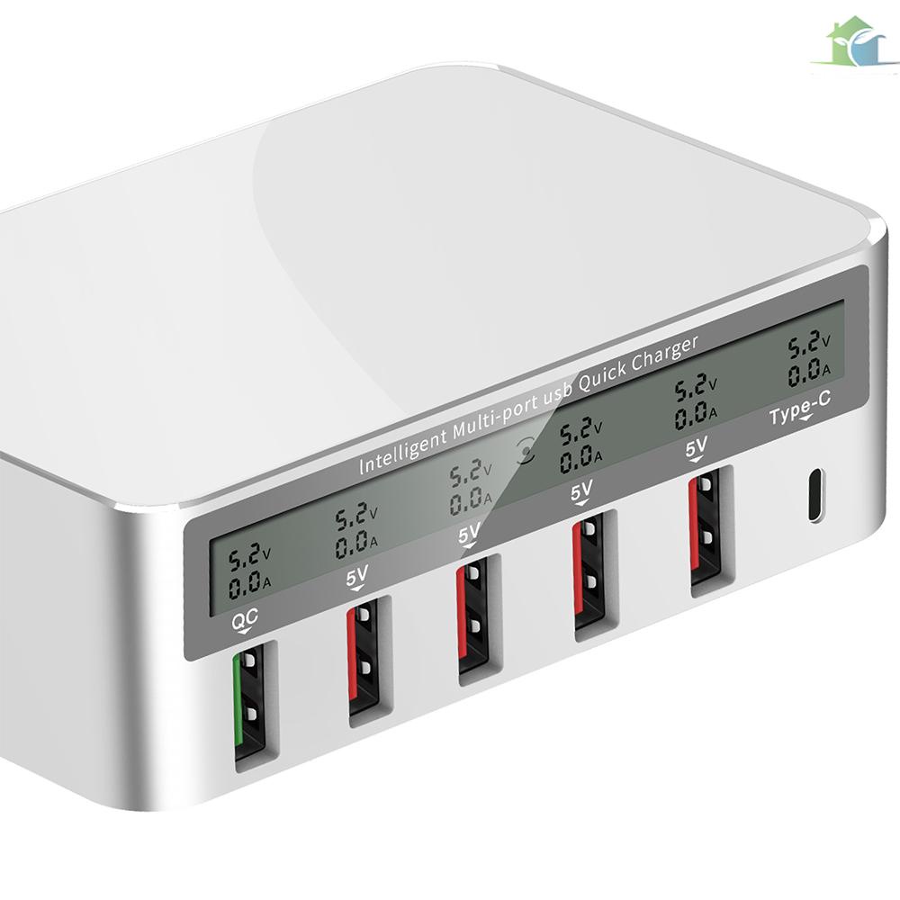 YOUP  818 Intelligent Multi-port USB Fast Charger Adaptive LCD Display Quick Charge QC 3.0 Type-C Port EU Plug