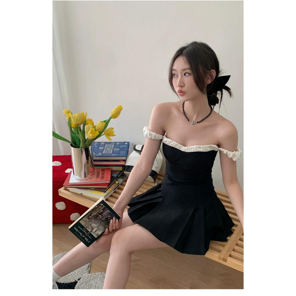 Đầm Đen Mùa Hè 2023 Dáng Ôm Hở Vai Eo Nhỏ Gợi Cảm Cho Nữ