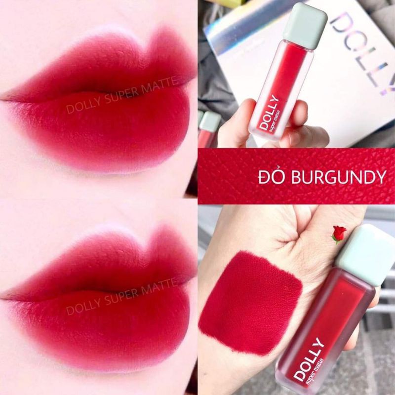 NEW 2021 [Đỏ BURGUNDY 03 ] Son Kem Lì Dolly Super Matte Không Chì Màu Đỏ BURGUNDY Quyến Rũ Sang Trọng