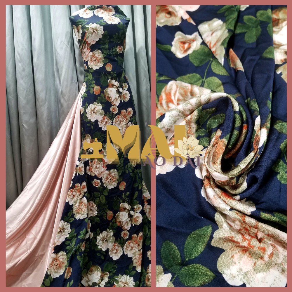 Vải 1-2m lụa satin sần Pháp cao cấp hoạ tiết hoa lá màu sắc độc lạ sang trọng
