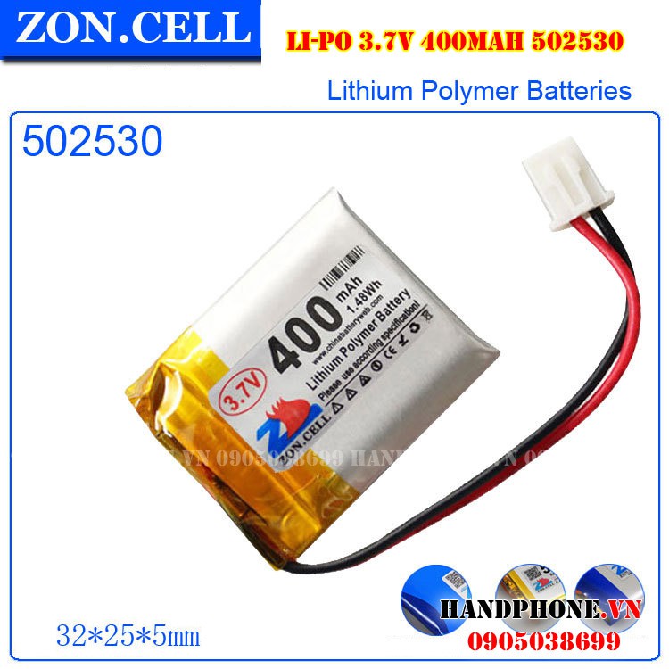 Pin Li-Po ZonCell 3.7V 400mAh 502530 cho SmartWatch