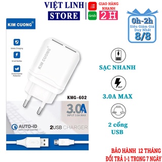 Củ sạc nhanh iPhone/Samsung 2 cổng sạc 3.0A + kèm cáp Micro USB 602X - Việt Linh Store