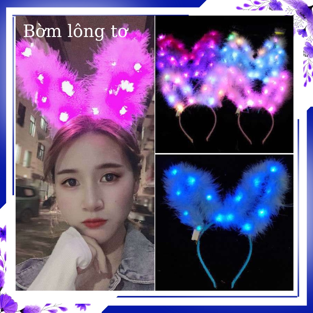 Bờm tai thỏ, tai mèo trung thu có gắn đèn lead phát sáng, bờm lông thú có đèn nhấp nháy 3 chế độ - Đồ chơi MiniKids