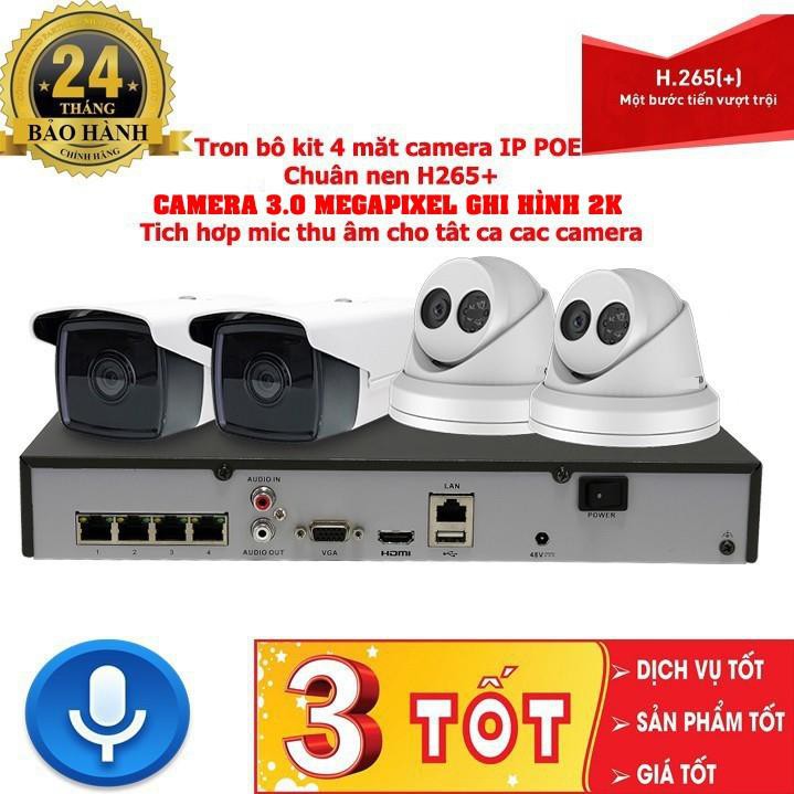 *Trọn bộ 4 Camera IP POE Full HD 3MP ghi hình có míc thu âm siêu nhạy và đầu ghi hình IP công nghệ POE kèm ổ cứng 500g