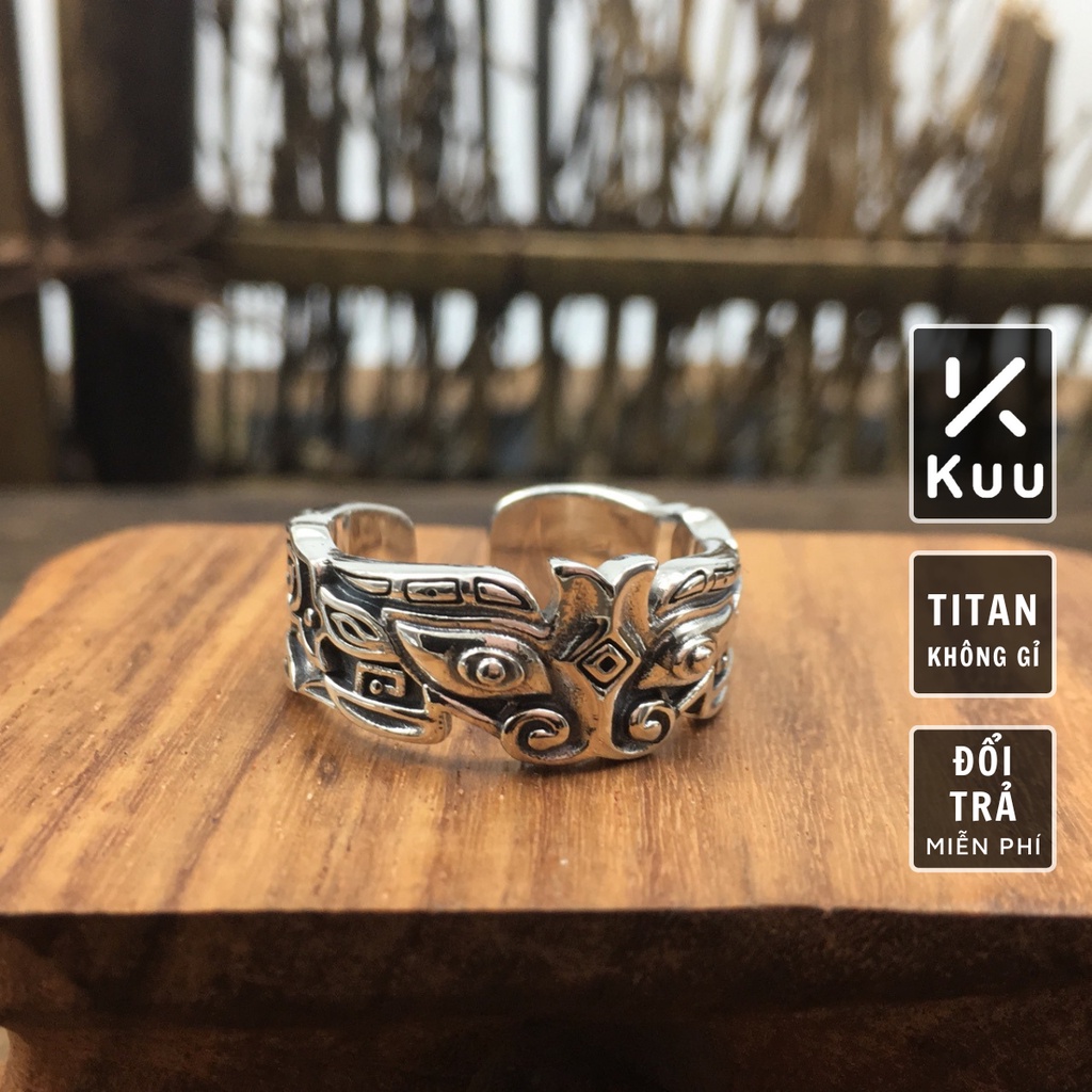 Nhẫn nam nữ tròn Unisex màu bạc Thời trang Kuu Studio chất liệu Titan đẹp đơn giản - Nhẫn Yang Ring