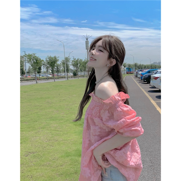 Đầm Trễ Vai Màu Hồng Phong Cách Hàn Quốc Thời Trang Mùa Hè Cho Nữ