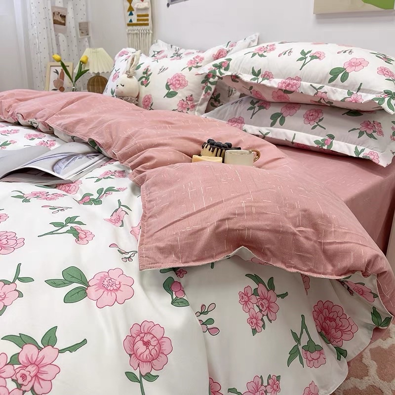 Bộ chăn ga gối Cotton Poly hoa nhí hồng MÂY BEDDING