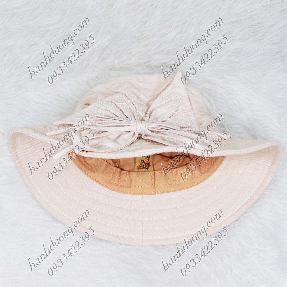 Nón bo vành rộng 7cm mũ tai bèo vành tròn gắn nơ rích rắc, vải cotton cao cấp của AT phù hợp cho nữ