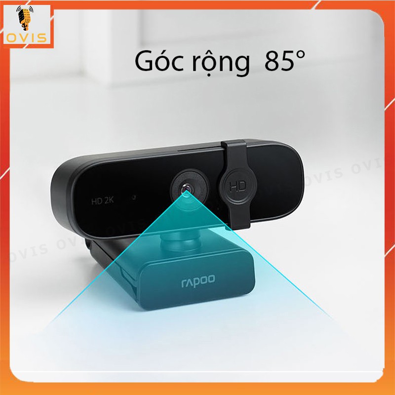 Rapoo C280 -  Webcam Họp Trực Tuyến Tự Động Lấy Nét, Độ Phân Giải 2K, Góc Rộng 85°, Khử Tiếng Ồn Kép