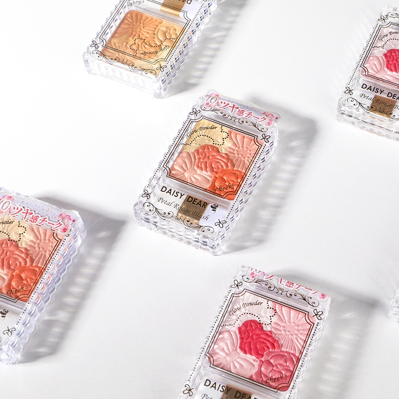 (Hàng Mới Về) Bảng Phấn Má Hồng 5 Màu Lấp Lánh Kèm Cọ Trang Điểm