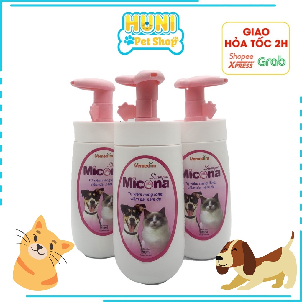 Sữa tắm trị nấm cho mèo Micona Shampoo, sữa tắm trị nấm cho chó chai 200ml - Huni Petshop