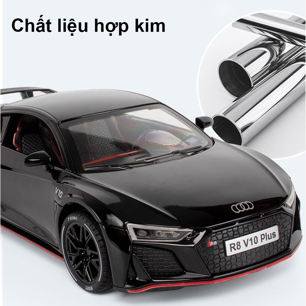 Xe mô hình Audi R8 V10 Plus tỷ lệ 1:24 khung hợp kim mở 2 cửa, cốp trước, có đèn âm thanh