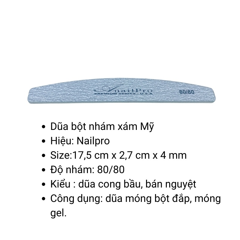 Dũa Móng Tay Móng Gel NailPro Nhám Mỹ 80/80 Dạng Cong Bầu