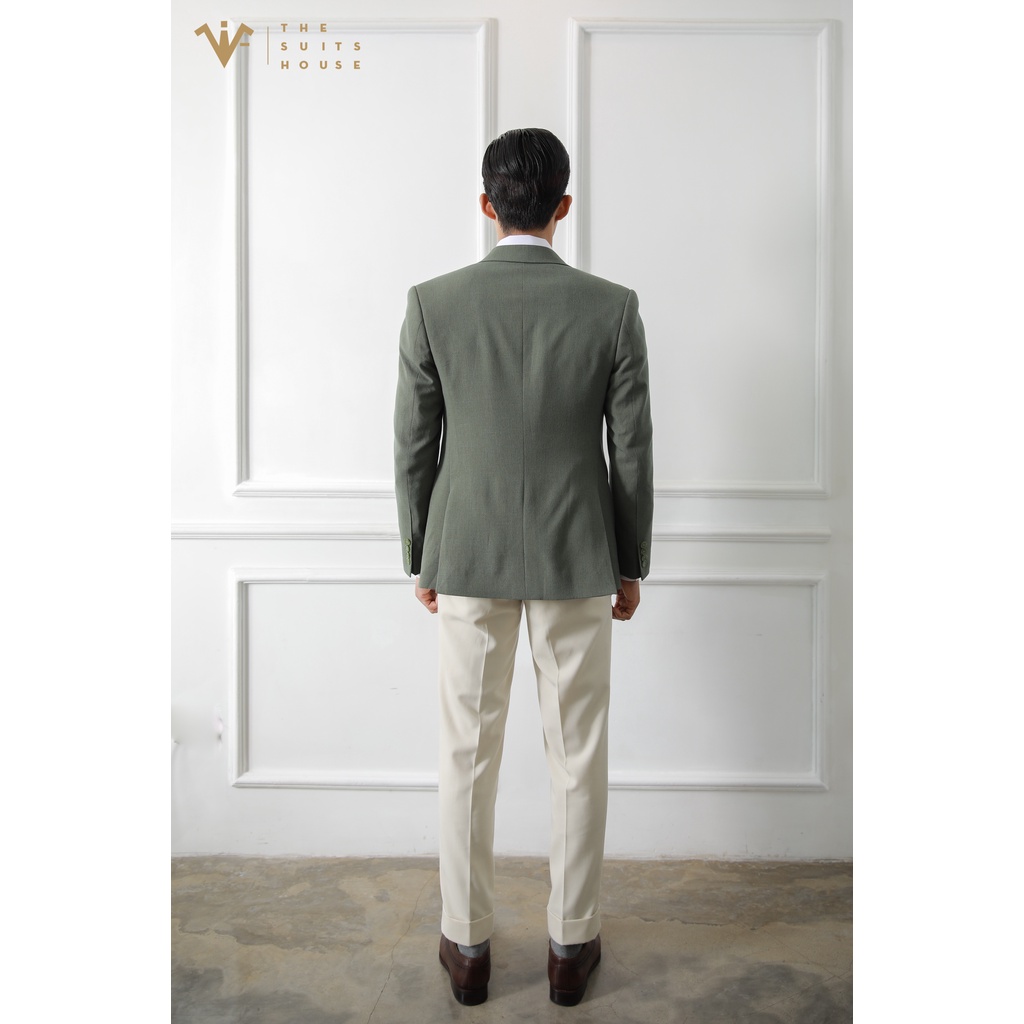 Bộ vest nam xanh rêu phối trắng kem, suits sartorial chất linen The Suits House