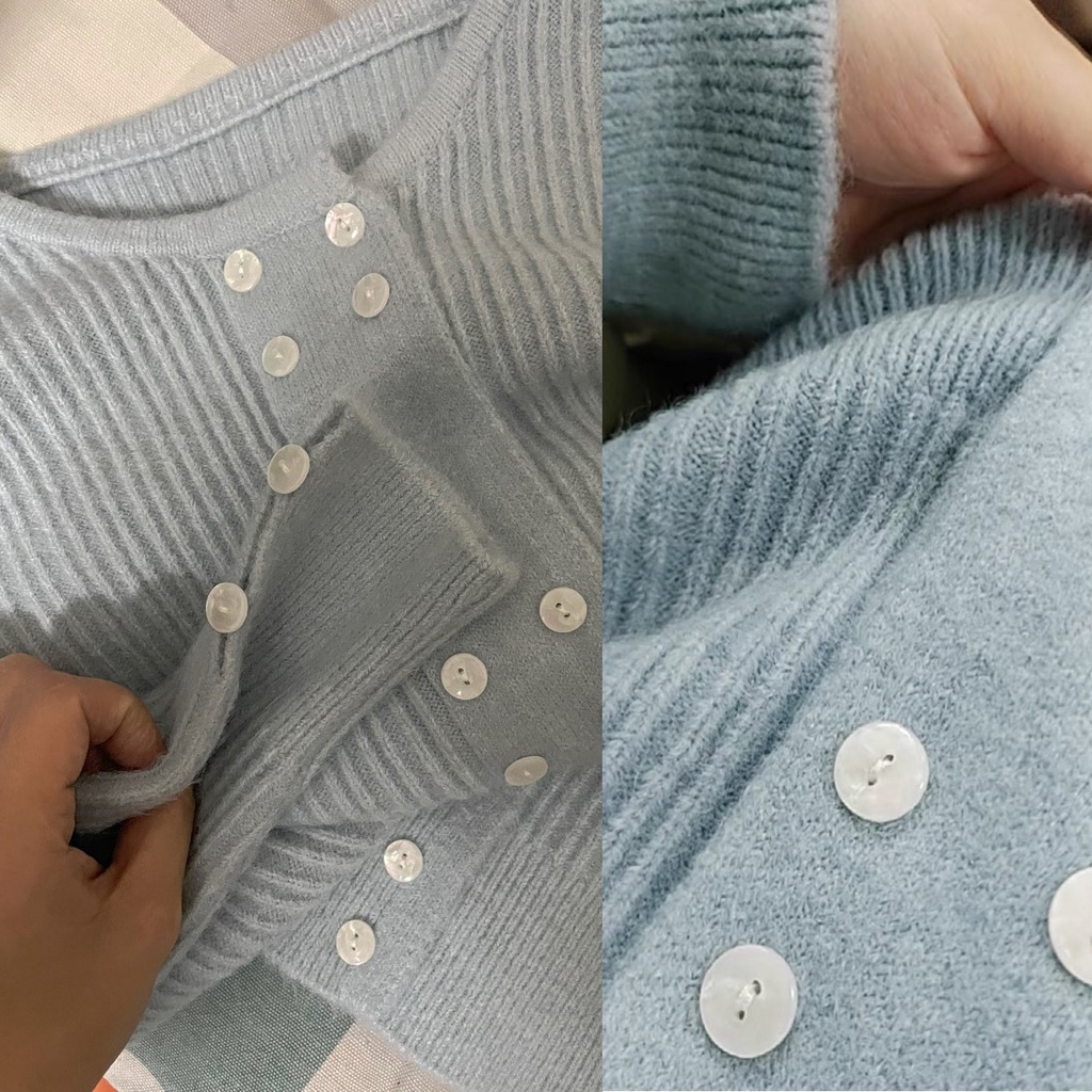 [ORDER] Áo Len Cổ Tròn 2 Hàng Cúc - Áo Khoác Nữ Dệt Kim Dáng Rộng Công Sở AO063 ICC Official Store