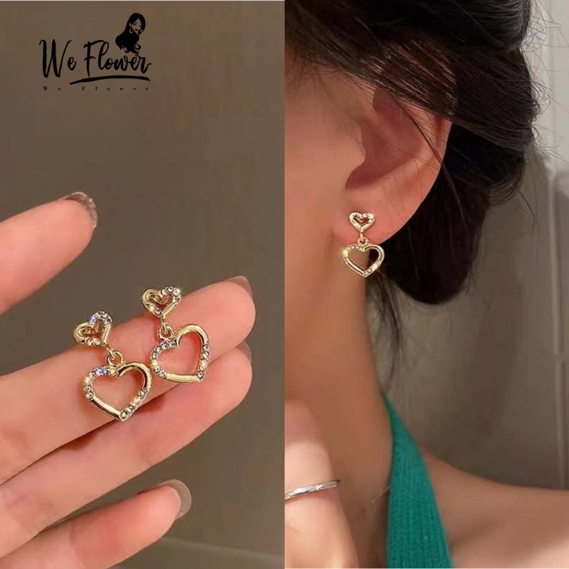 We Flower Bông Tai Mạ Bạc 925 Hình Trái Tim Đính Pha Lê Thời Trang Cho Nữ