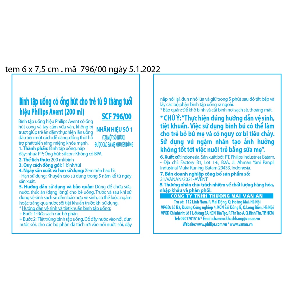 Bình Tập Uống Philips Avent Có Ống Hút Cho Bé 9 Tháng Tuổi 200ml