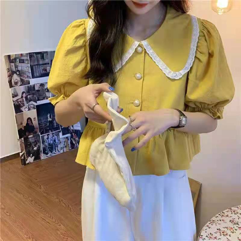 Áo Sơ Mi Tay Phồng Cổ Búp Bê Dáng Rộng Thời Trang 2022 Dành Cho Nữ