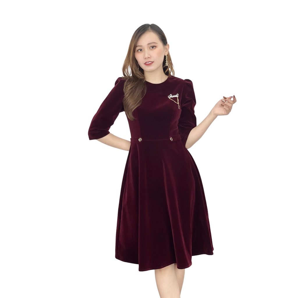 Váy nhung đỏ đô dự tiệc sang trọng cao cấp Emvy-B9