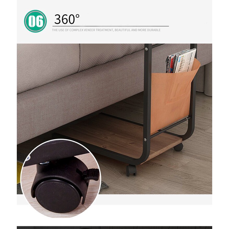 Bàn đa năng di động HOLI, bàn làm việc cạnh giường, bàn phụ sofa/cafe có túi đựng đồ - BDN06