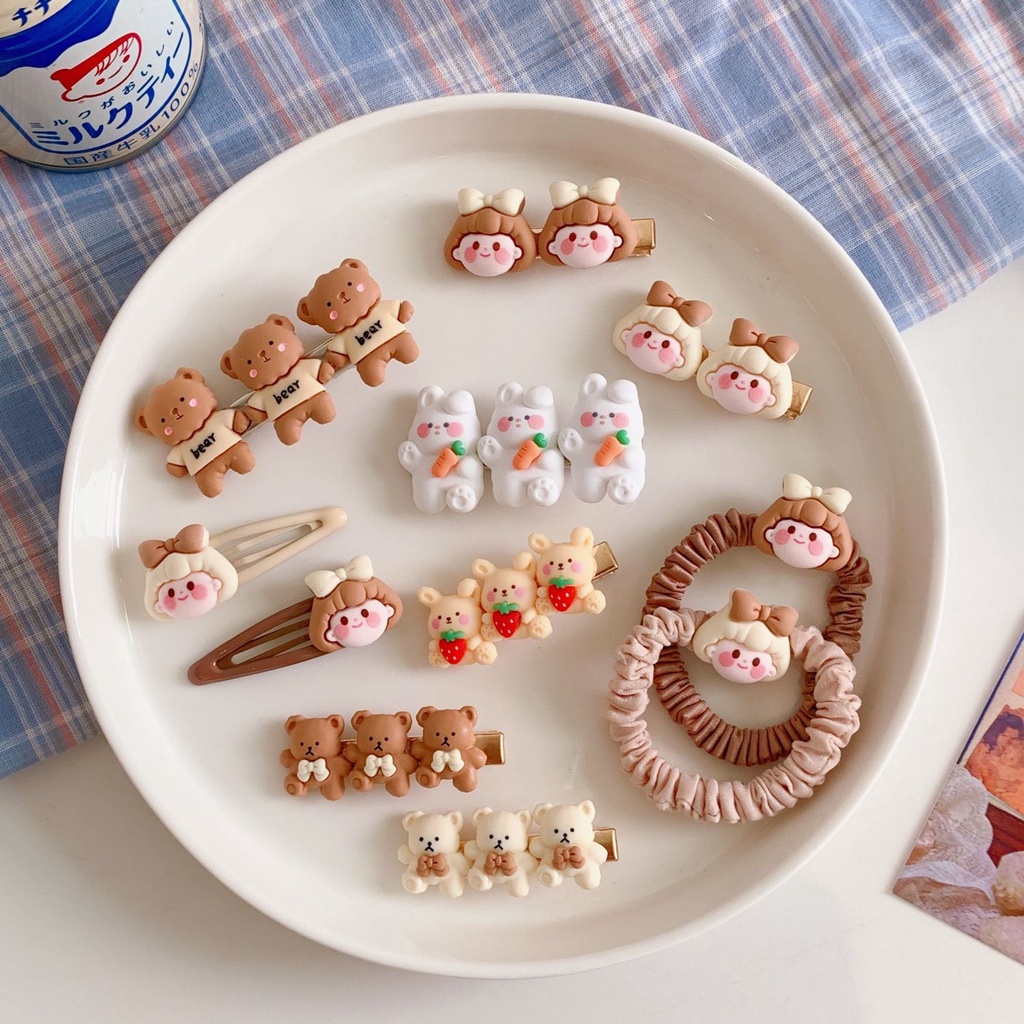 Dây Buộc Tóc Cao Su Hình Gấu / Thỏ Dễ Thương Phong Cách Hàn Quốc Cho Nữ Giá Đỡ