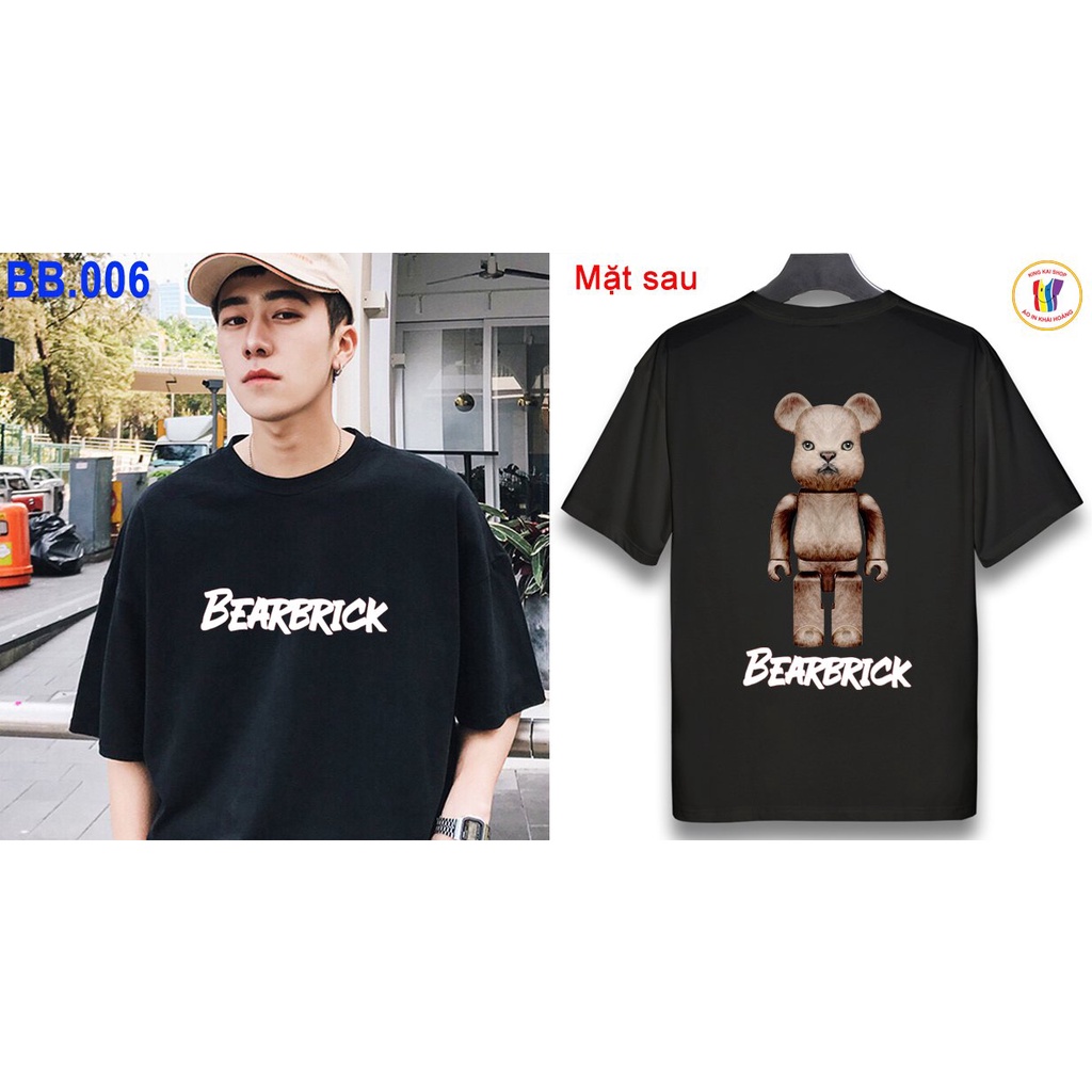 áo phông nữ nam tay lỡ form rộng in 2 mặt hình bearbrick