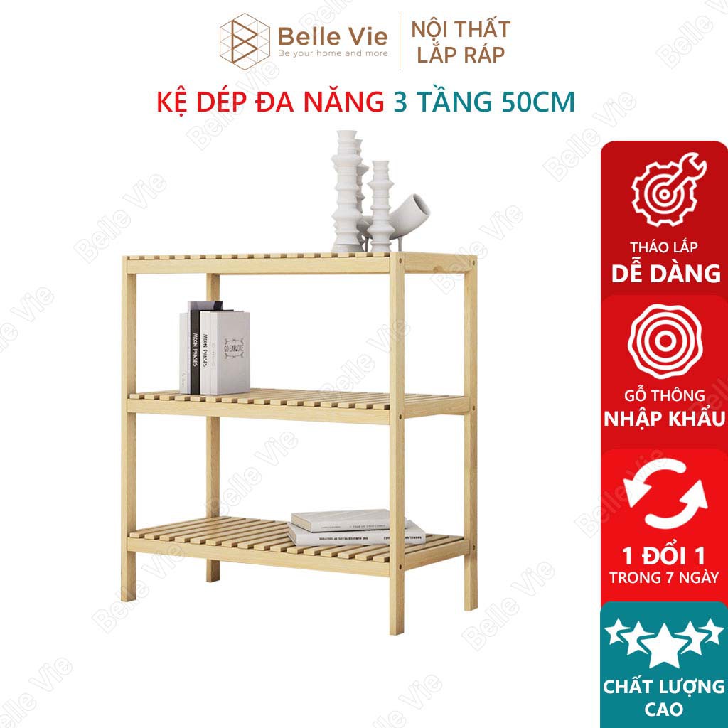 Kệ Để Giày 3 Tầng x 50cm  BELLEVIE Kệ Gỗ Decor Phong Cách Hàn Quốc Hiện Đại KT 50Cm x 26Cm x 63Cm