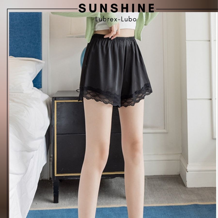 Quần short nữ thun lụa ống rộng phối ren mềm mát- SUNSHINE