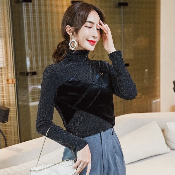 A68217 Áo nhung nữ lót nỉ  ấm ánh nhũ mặc mùa đông hàng nhập