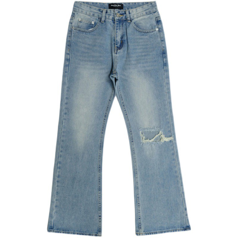 Quần Jeans Ống Loe Rách Gối Playaz