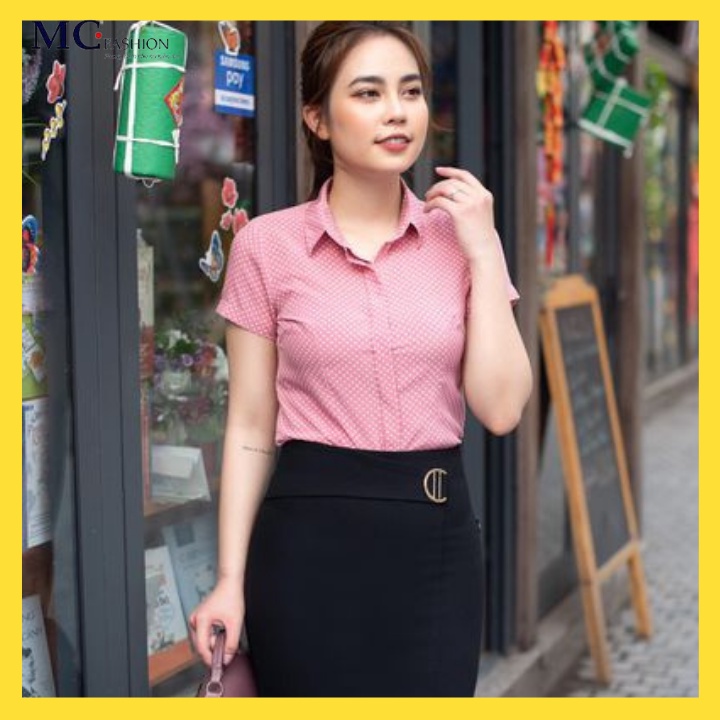 Áo Sơ Mi Nữ Cộc Tay Cao Cấp Chất Lụa Tay Ngắn Thời Trang Công Sở Mc Fashion A641