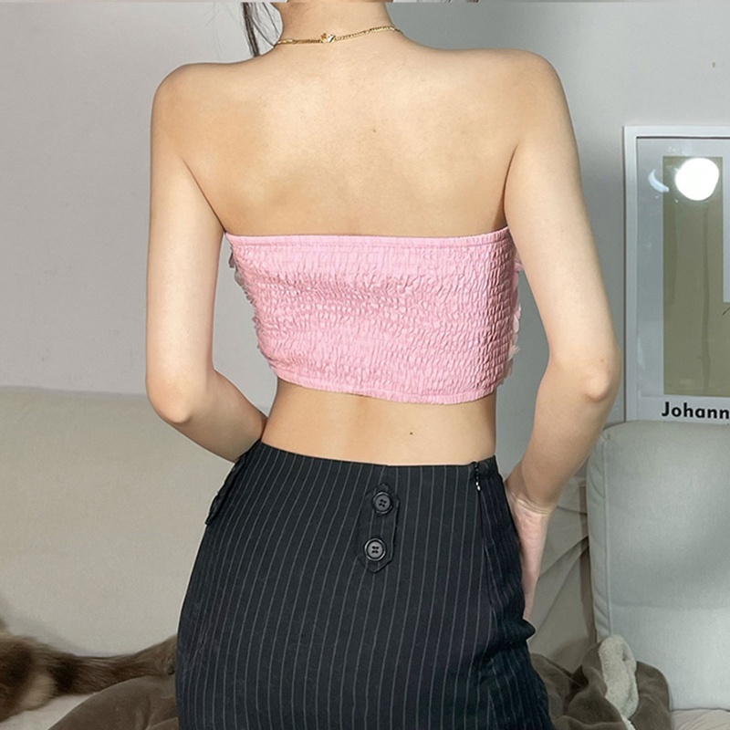 Brroa Áo Ống Trễ Vai Không Dây Dạng Lưới Họa Tiết Hoa Hồng 3D Gợi Cảm Mùa Hè Cho Nữ