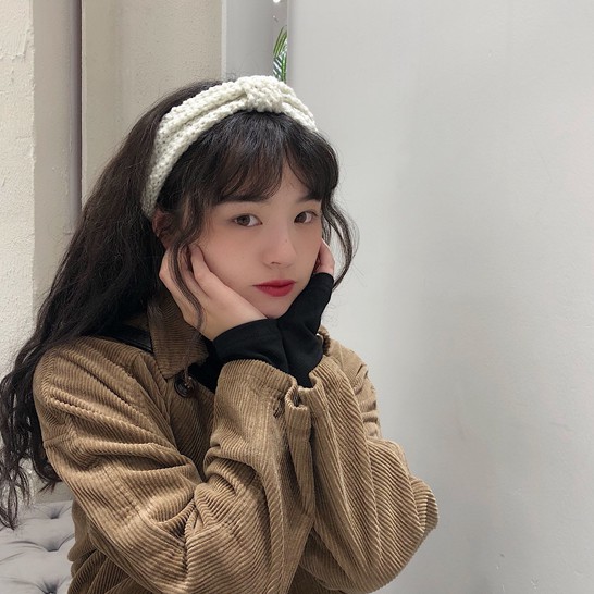 Băng đô dệt kim thắt nơ màu trơn ấm áp mùa thu đông phong cách Hàn Quốc sang trọng dễ phối đồ