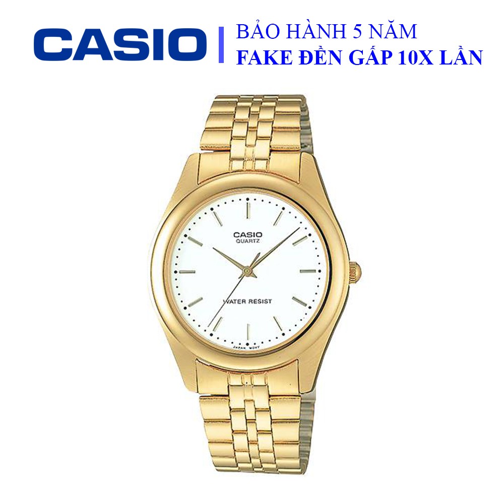 Đồng hồ Casio nữ dây sắt thể thao, khung viền vàng sang trọng, quý phái, chống nước WR30M đi bơi (LTP-1129N-7ARDF)