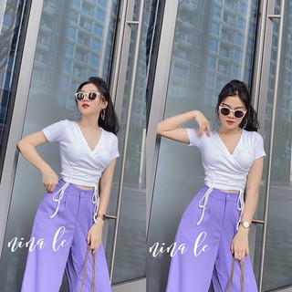 Áo phông cổ tim dây rút eo