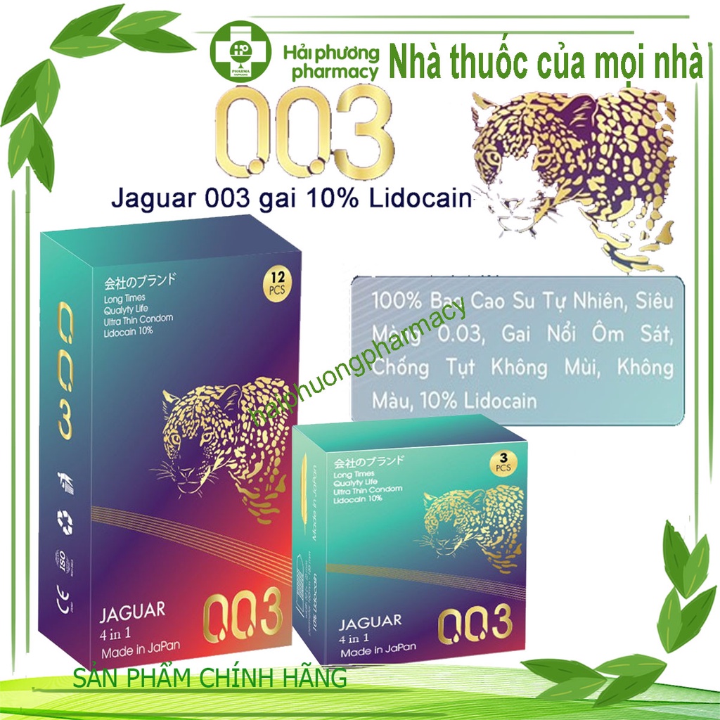 Bao cao su Jaguar 0.03 gai 10% Lidocain Nhật Bản ôm sát, chống tụt, trơn mỏng và kéo dài thời gian, bao cao su cao cấp