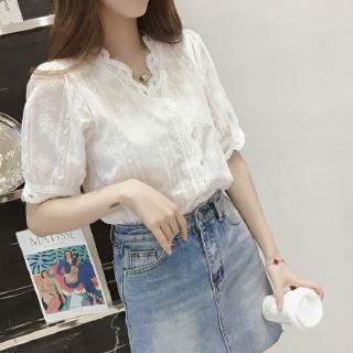 Áo sơ mi CCVN 1217 ngắn tay cổ chữ V thanh lịch thời trang dành cho nữ