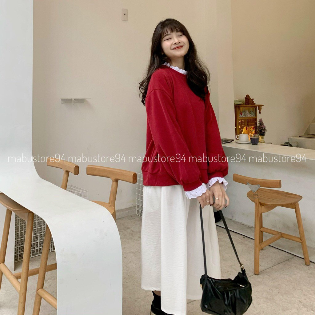 Áo nỉ tăm cổ ren | BigBuy360 - bigbuy360.vn