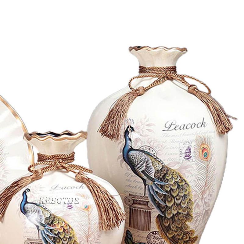 Bộ 2 Bình Hoa Bằng Gốm Họa Tiết Chim Công Cổ Điển