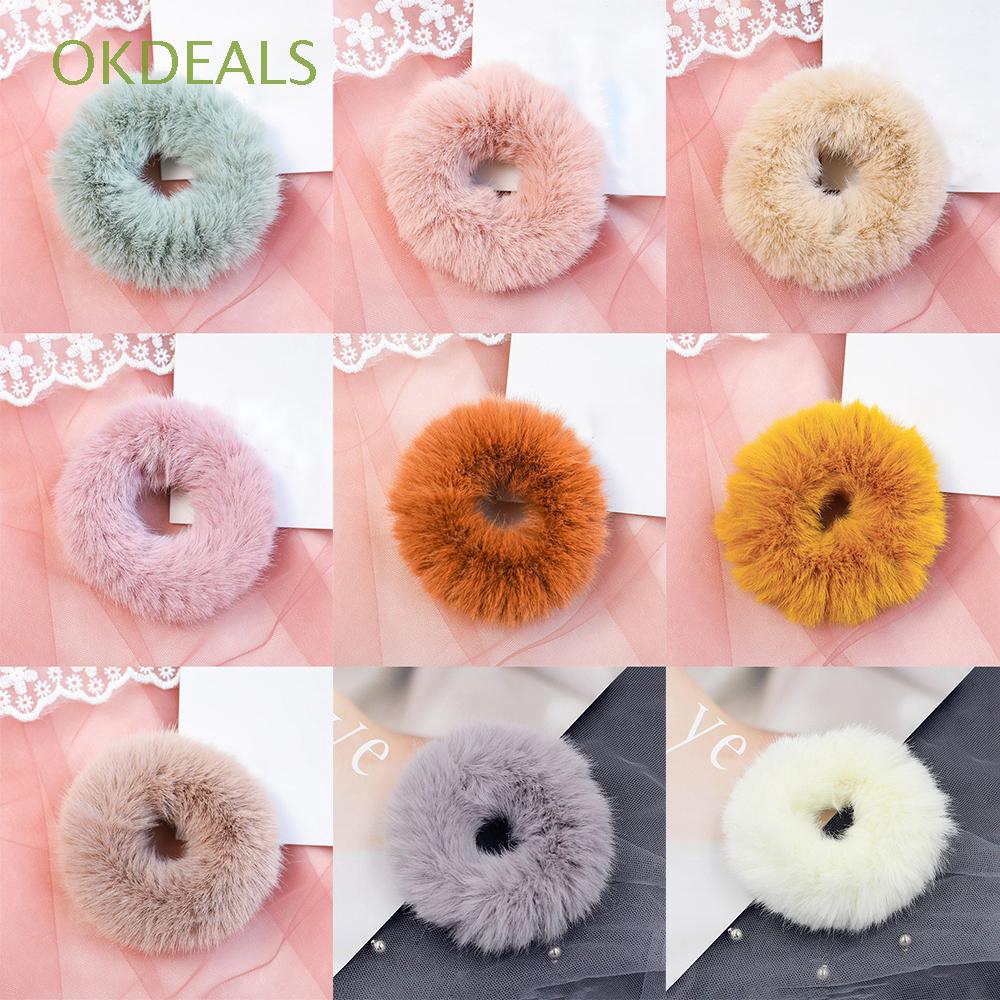 OKDEALS Faux Rabbit Women Girls Headdress Imitation Mink Ponytail Holder Plush Scrunchies