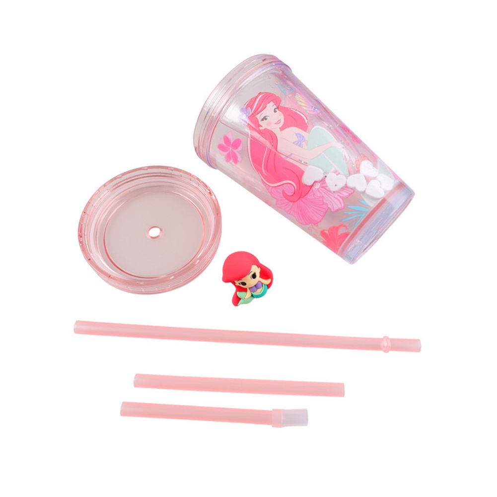 DISNEY Cốc Uống Nước Hai Lớp Kèm Ống Hút Họa Tiết Hoạt Hình 3d Chống Bỏng Cho Bé