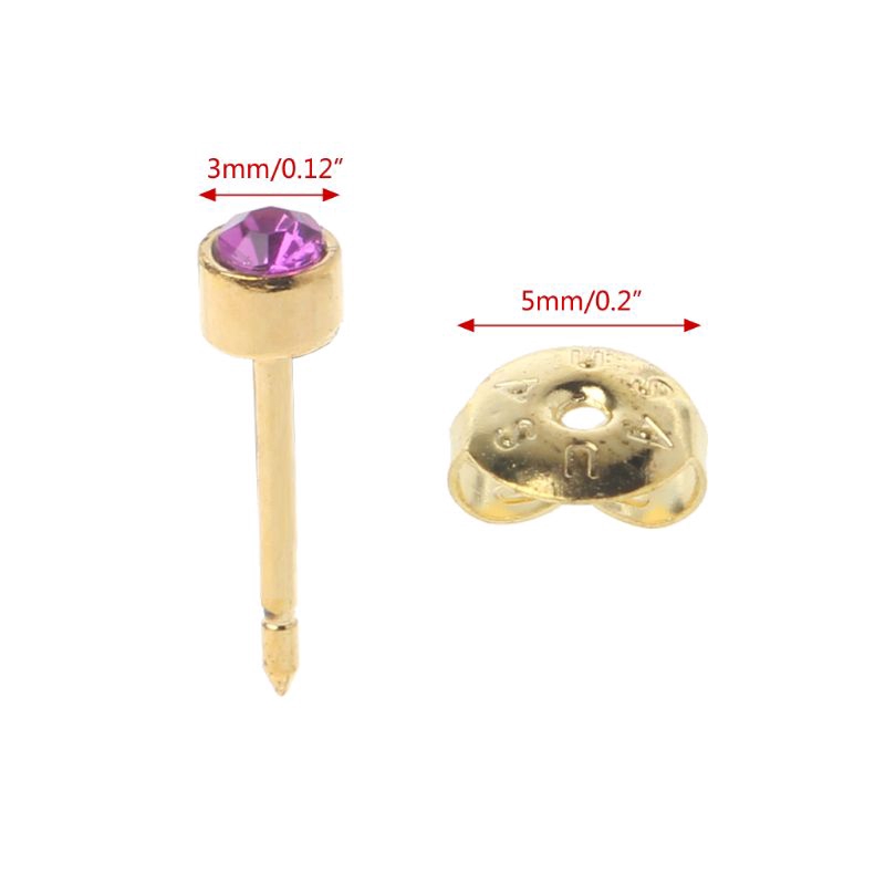 Bộ 12 cặp bông tai mini 3mm CZ thời trang