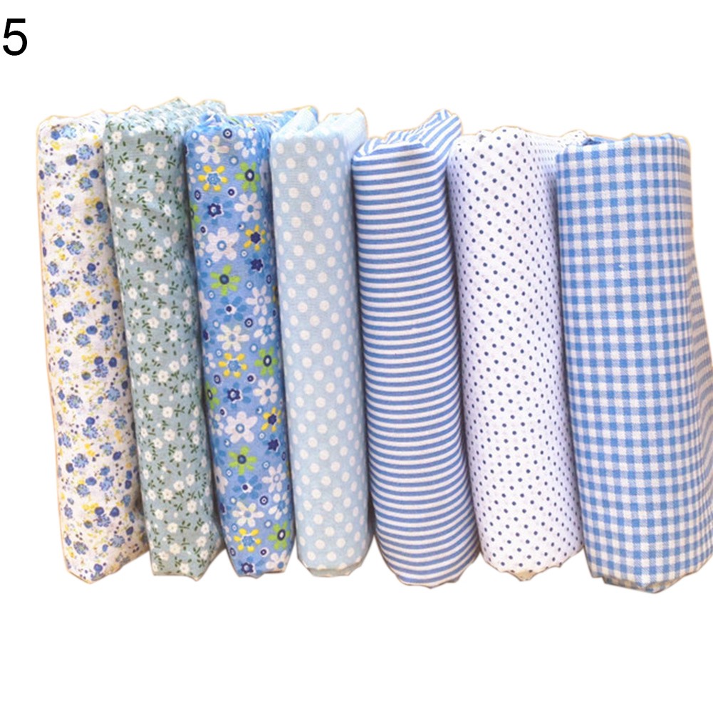 Bộ 7 tấm vải cotton họa tiết hoa/kẻ sọc dùng làm phụ kiện thủ công