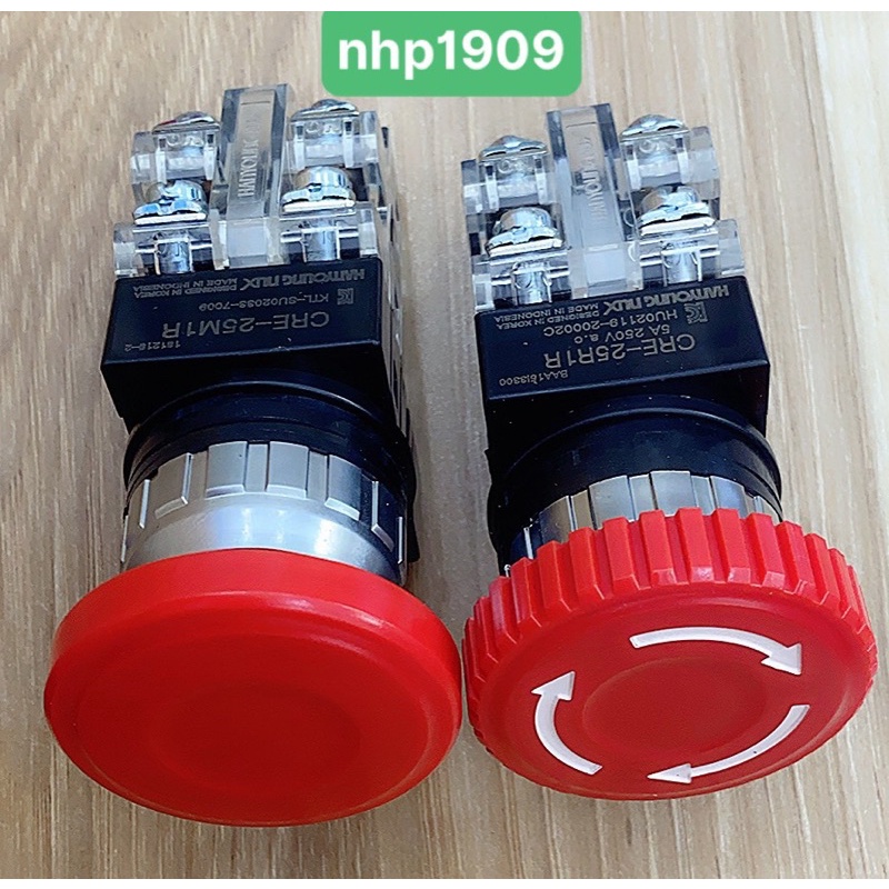 Nút dừng khẩn phi 25 nhấn nhả CRE-25M1R hoặc nhấn giữ CRE-25R1R Hanyoung Nux